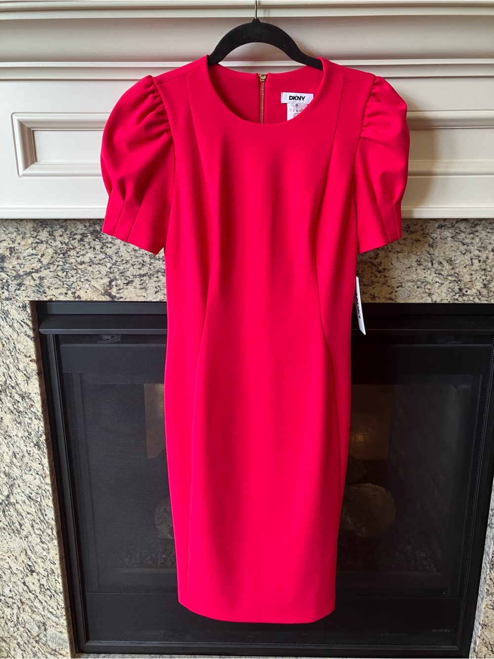 DKNY Hot Pink Puff-Sleeve Dress